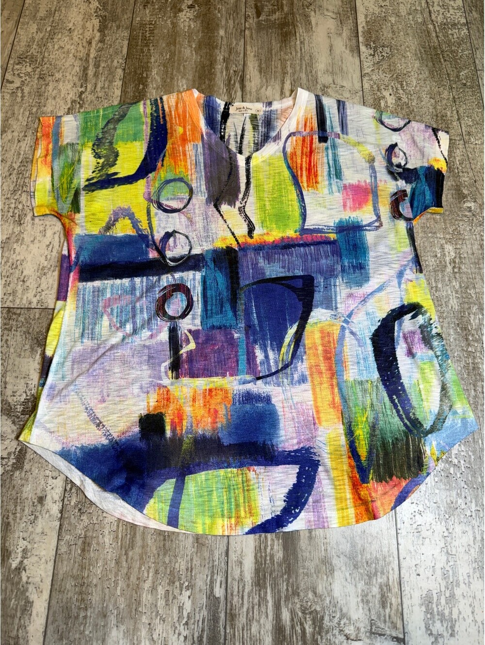 Jess & Jane Womens M Abstract Art Print Top Made USA Artsy Boho